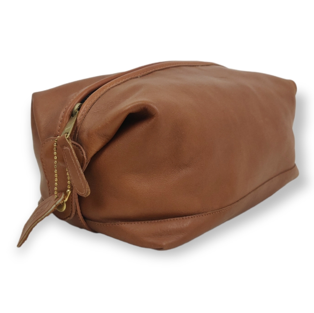 💥 COACH CAMEL TAN BROWN GENUINE LEATHER TOILETRY TRAVEL DOPP BAG